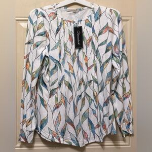 Fantaslook Pullover Tunic Top White with Multicolor Size Small